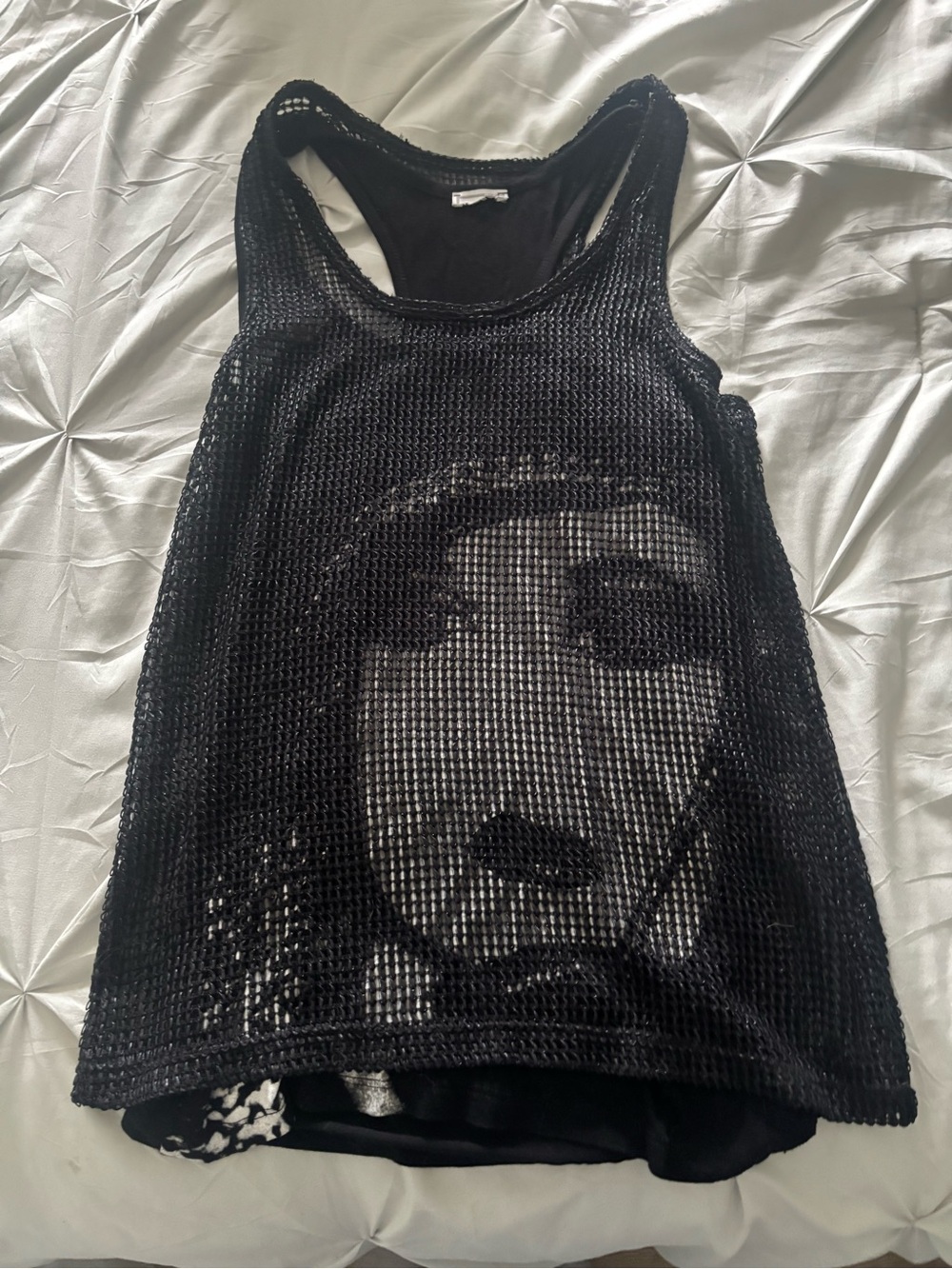 Black Mesh Graphic Tank with Portrait